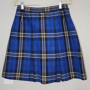 Dennis Blue Plaid Pleated School Uniform Skirt. Size H 16.5.
